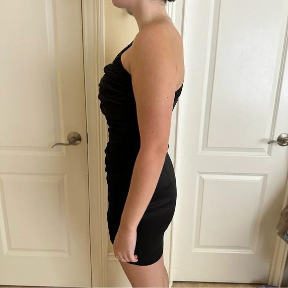 Vintage Jessica McClintock sz 8 One Shoulder Lace Cocktail Dress Ruched Stretch - Picture 5 of 16